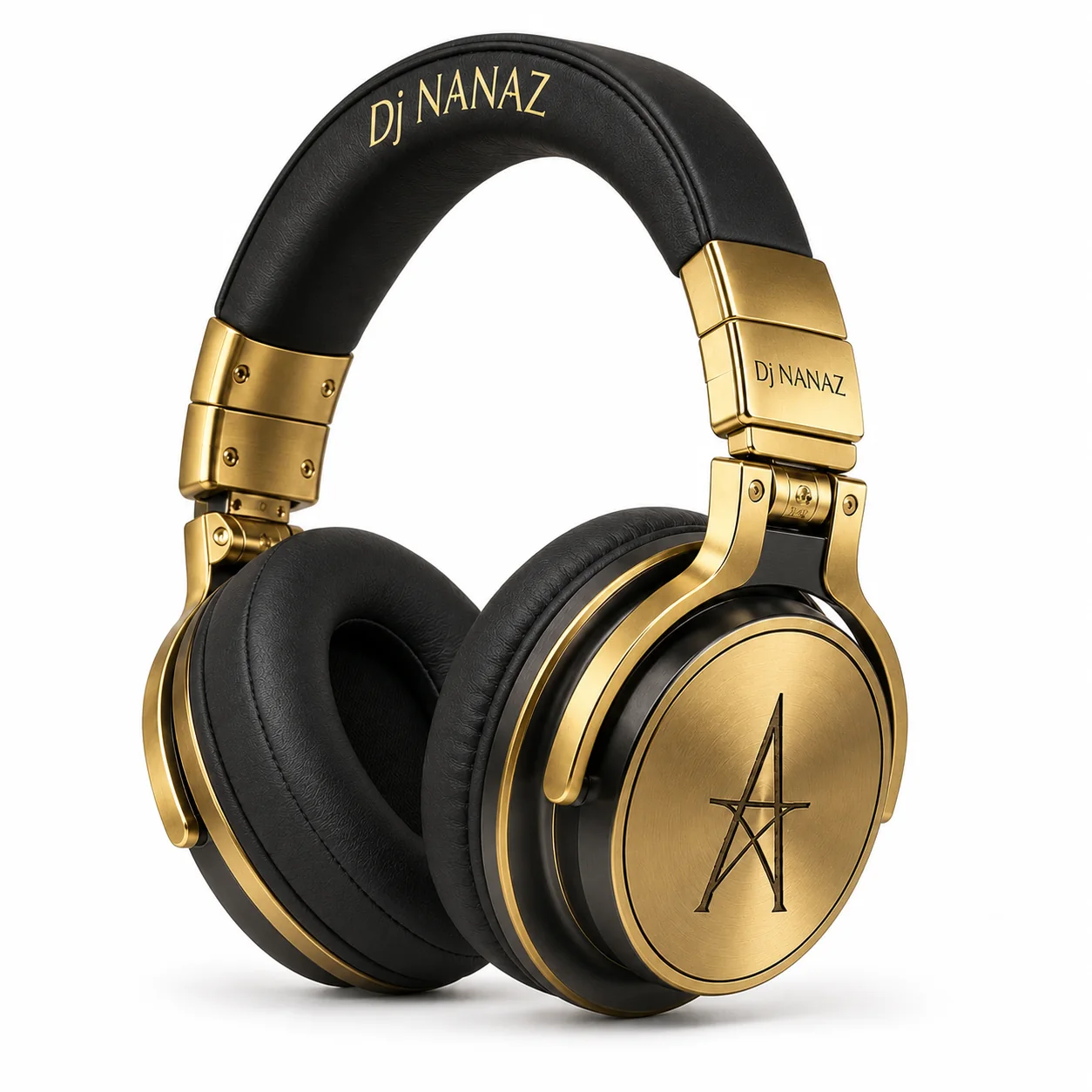 Black and gold DJ Nanaz branded headphones