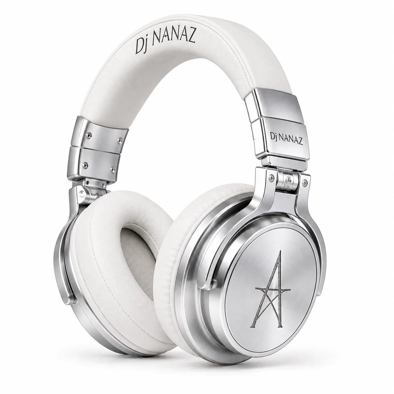 White and silver DJ Nanaz branded headphones
